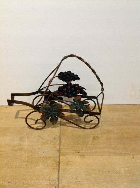 Bronze Colored Metal Basket Wine Bottle Holder