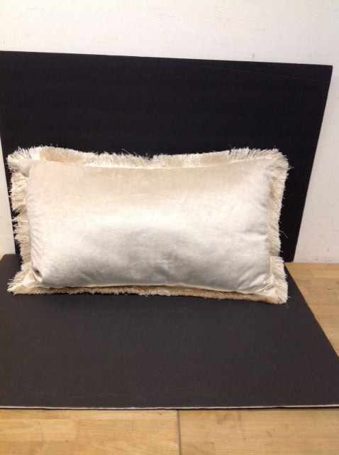 Tan Velour Lumbar Pillow w/Fringe