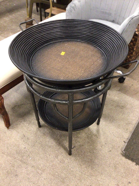 Round Coconut Shell & Metal Tray Top End Table