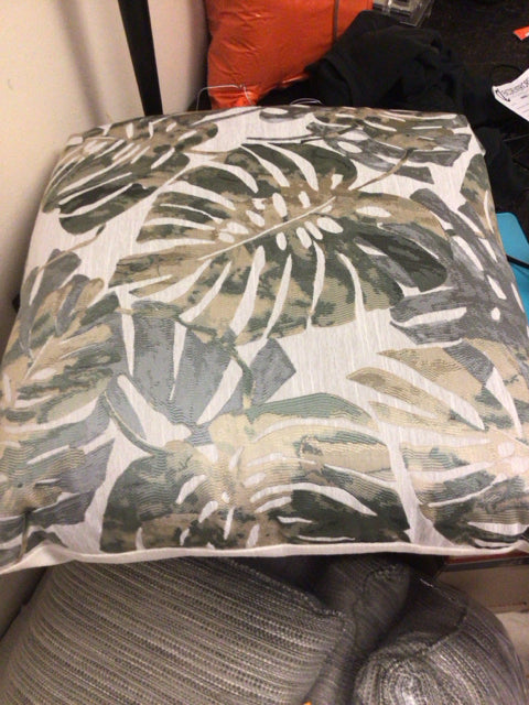 Grey/Blue/Cream Leaf Pattern Pillow
