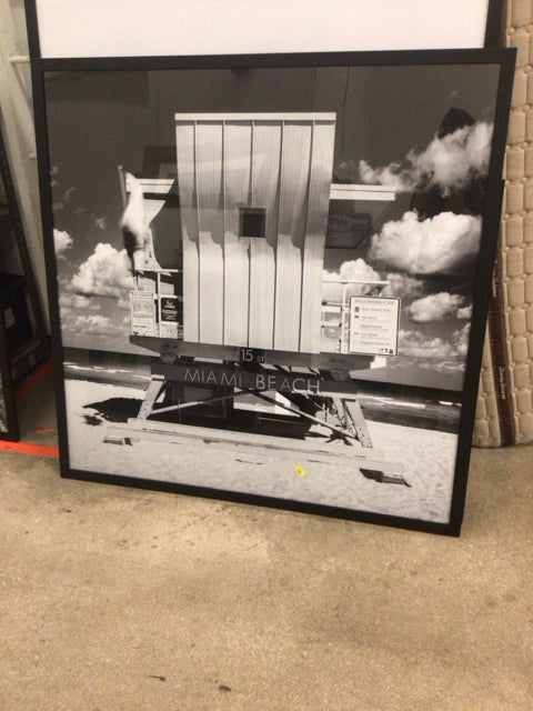 50" Square Black & White Framed Miami Print