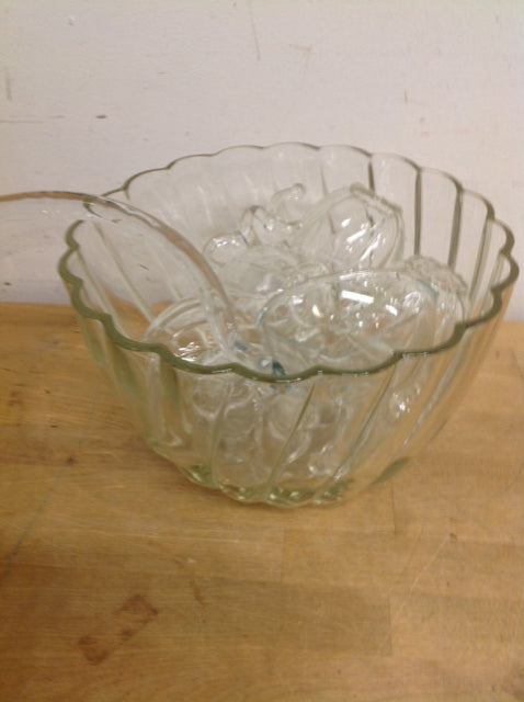 Hazel Atlas Glass Punch Bowl W 11 Cups & Ladle