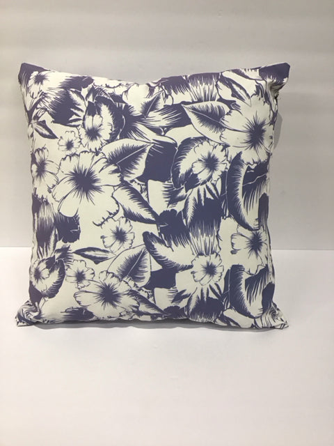 White & Lavender Tropical  Print Pillow