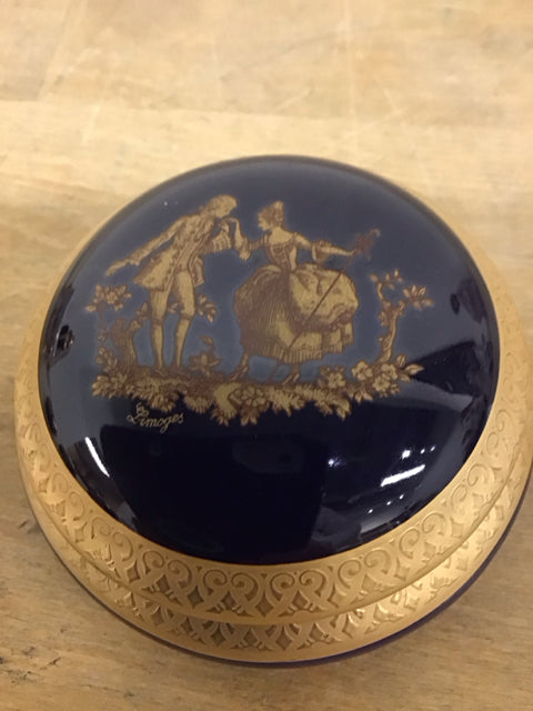 3.5" Limoges Cobalt Blue & Gold Trinket Box