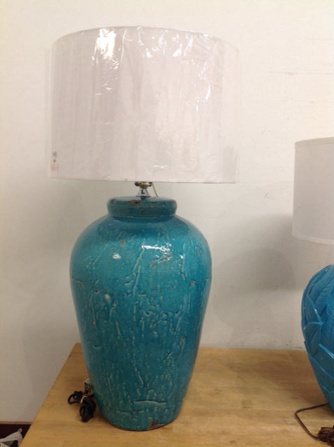 30" Aqua Glazed Ceramic Lamp w/Shade