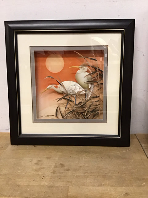17"Sq Framed Egret Art