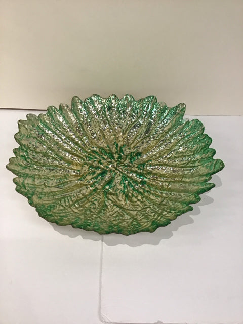 15" Abstract Mercury Glass Bowl w/Green Accents