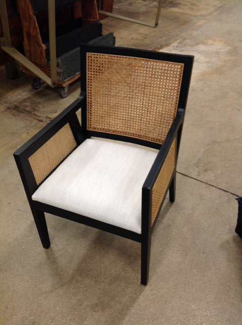 Tan Upholstered Wood/Rattan Accent Chair