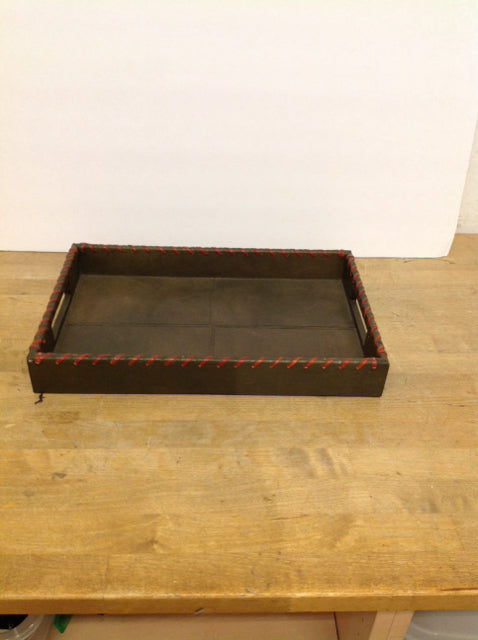 16x10 Brown Leather w/Red Stripes Tray