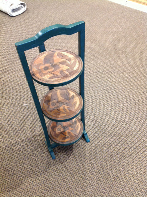Carved Wood 3-Tier Folding Plant Stand