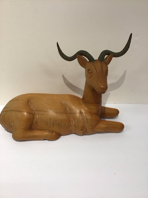15" Wood Antelope w/Bronze Horns