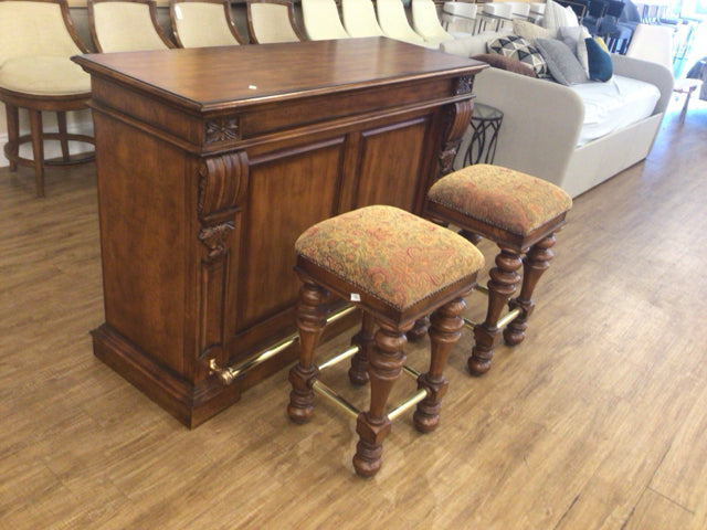 22 1/2" X 60 1/2" Wood One Drawer Bar W/2 Stools