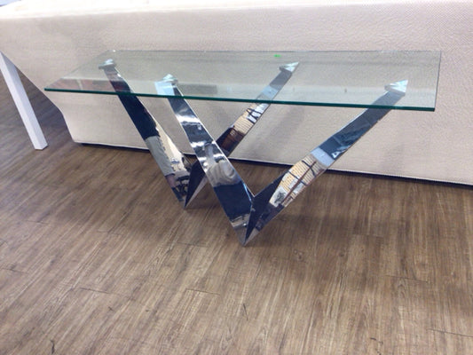 Glass Top Chrome Base Console Table