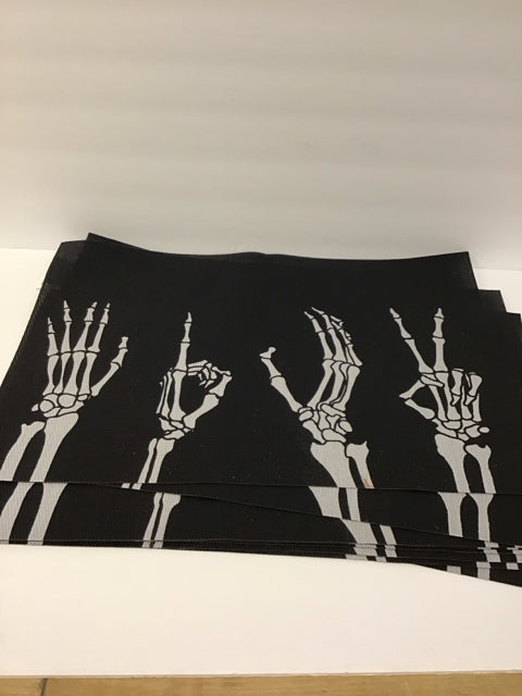 Set/8 Black Placemats w/Skeletal Hands