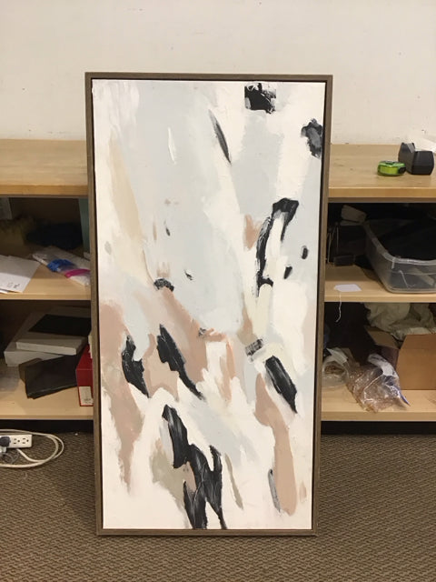 24x48 Framed Black/Tan white/Blue Abstract