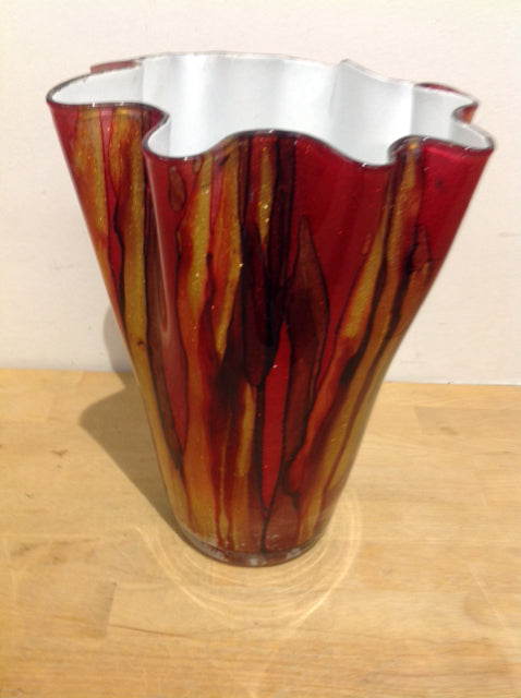 Vase- 12" Red & Gold Art Glass