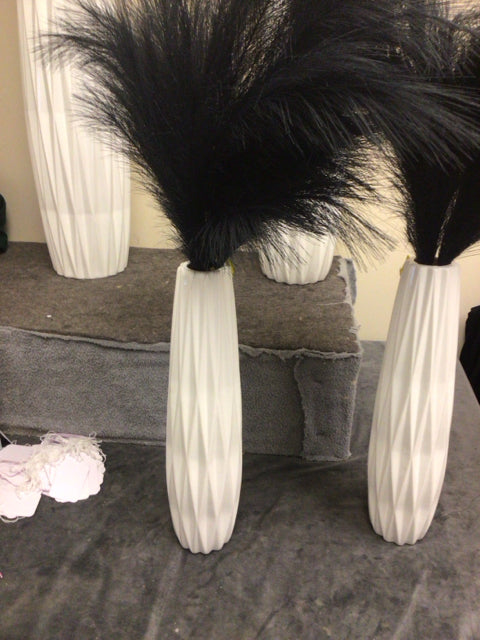 18" White Ceramic Vase W/Feathers