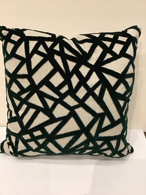 Beige/Green Chenille Geometric Design Pillow