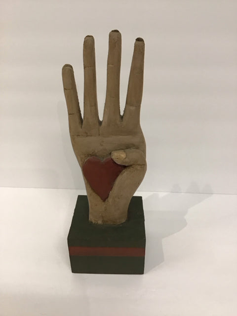 12" Wood Carved "Heart in Hand" Sculpture