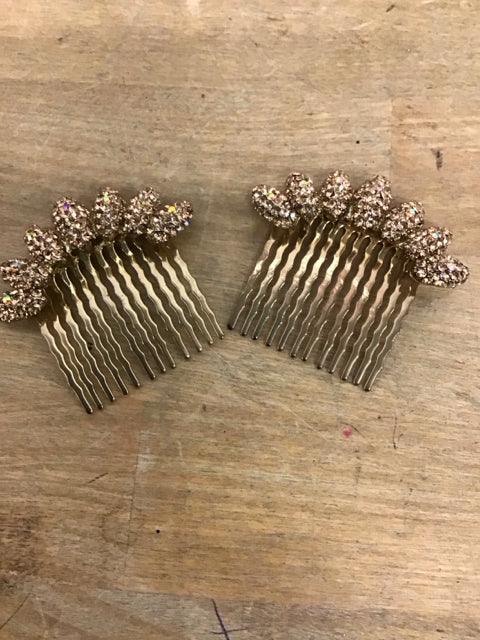 Pair Of Almond Cluster Crystal Hair Combs