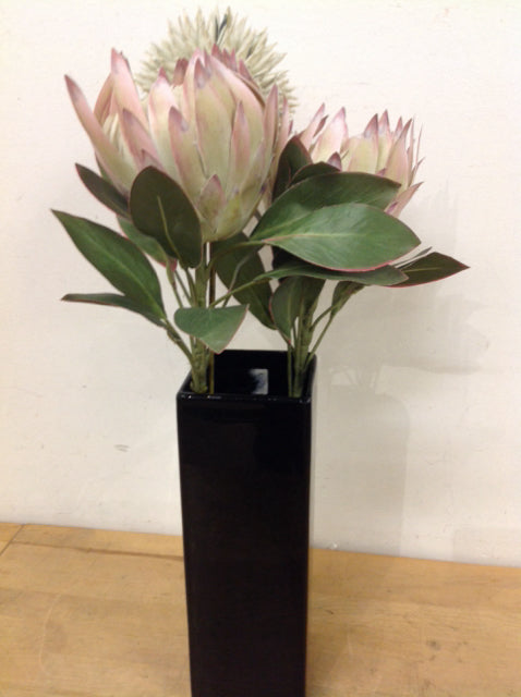 12" Black Ceramic Vase W Tropicals