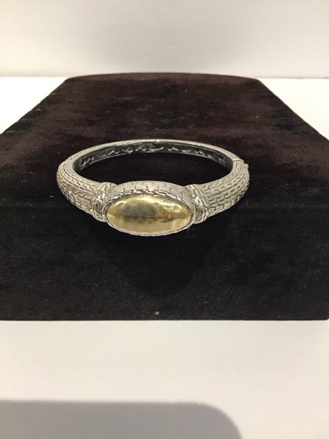Silver Cuff Bracelet w/Hammered Gold Center