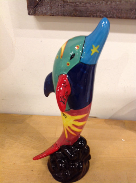 12" Painted Ceramic Dolphin