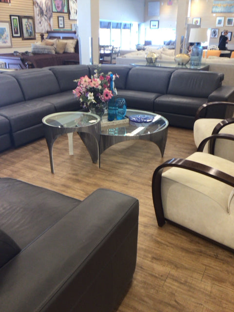 9 Pcs  Grey Leather Electric Reclining Sectional