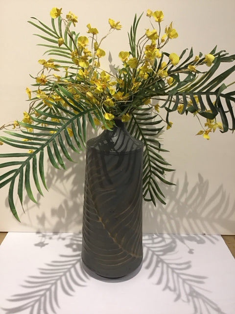 Yellow Orchids & Ferns w/Fern Embossed Vase