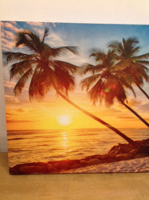 20" Sq Palm Sunset Beach Canvas