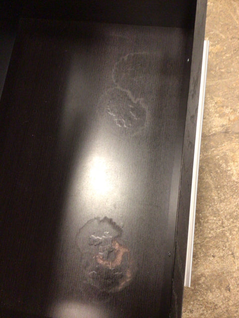 AS-IS Black Three Drawer Glass Top Nightstand(Damage In Bottom Drawer)