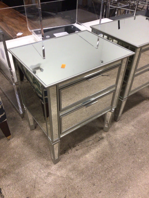 Two Drawer Mirrored Nightstand