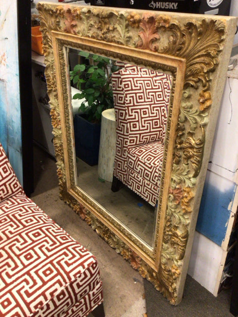 41 1/8" X 47 1/4" Cream/Salmon/Gold Beveled Framed Mirror