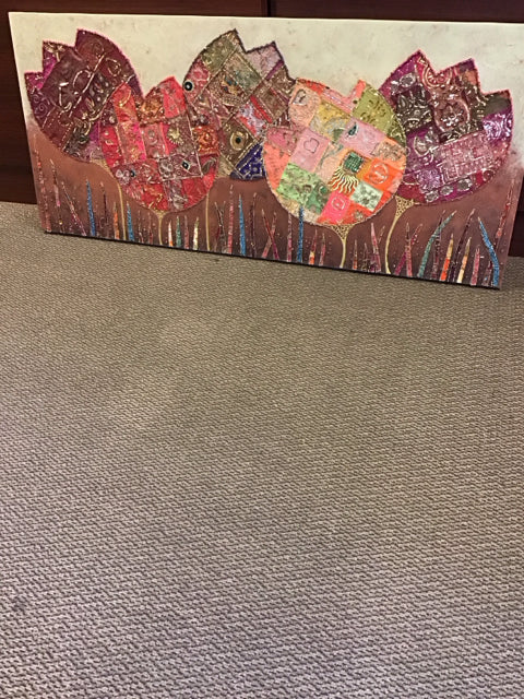 87.5"x30" Canvas Embelished Tulip Wall Art