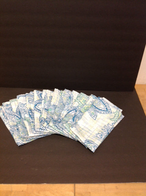 Set/12 Aqua/Yellow Paisley Floral Dinner Napkins