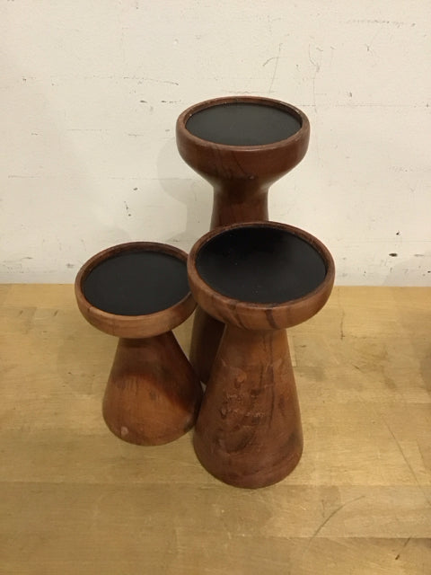 3 PC Wood Candle Holders