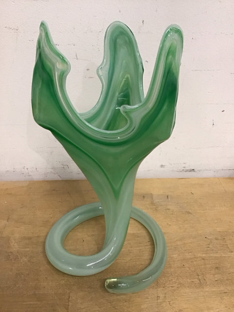 10.5" Green Spiral Art Glass Vase