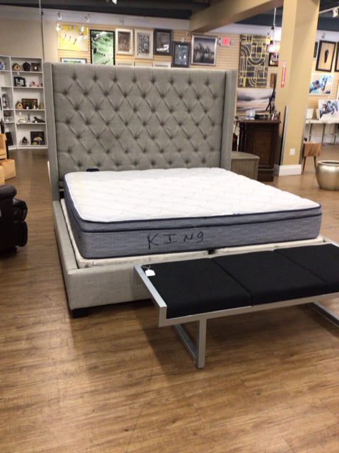 Grey Fabric Tufted King Bed