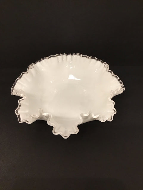 12" White Frilly Glass Bowl