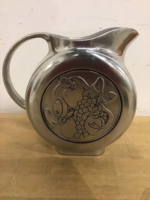 8.5" Silvertone Pitcher Engraved W/Fruit
