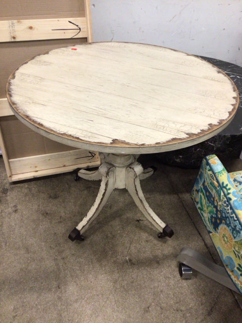 32" Ethan Allen Round Cream Distrssed End Table