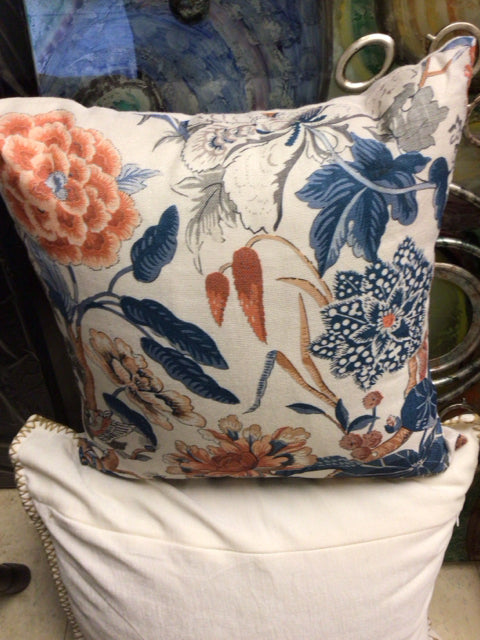 White Fabric Bird & Floral Pattern Pillow