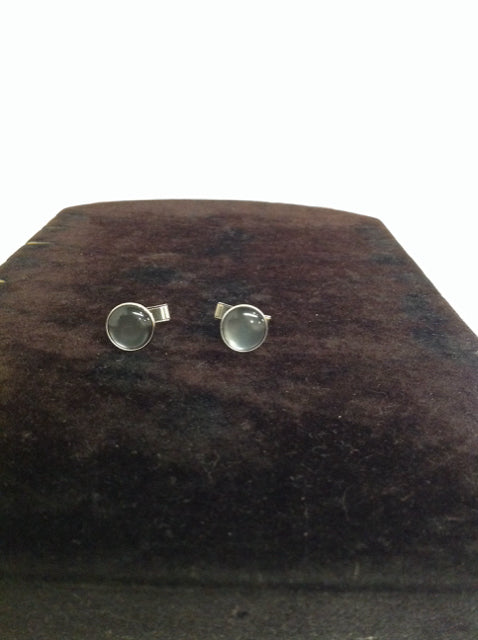 Silver Cufflinks w/Round Grey Stone