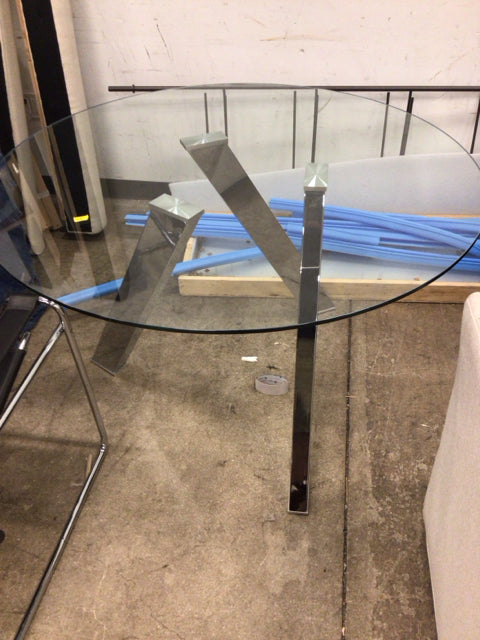 Round Glass & Chrome Dining Table