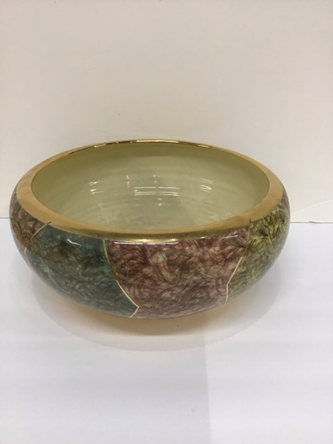 11" Porcelain Bowl Abstract Paint w/Gold Accents