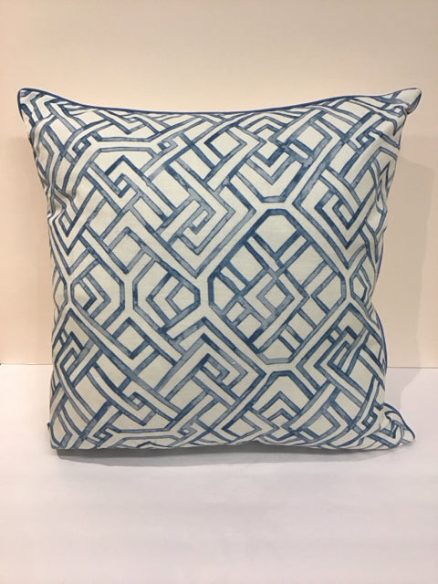 Blue/White Geometric Lattice Print Pillow