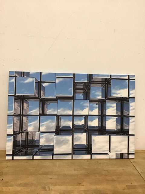 42"x28" Blue 3D Cube Art Print