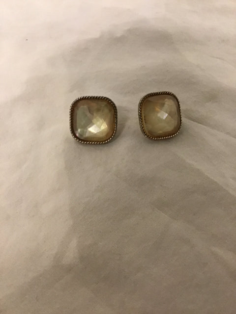 Goldtone Square Pearlescent Earrings