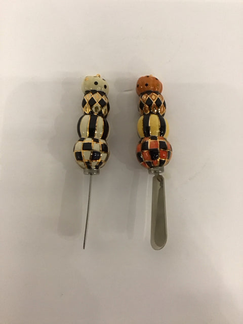 Pair MacKenzie Childs Stacking Pumpkin Spreaders