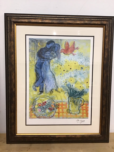 38"x22" Lovers And Daisies Lithograph By Marc Shagall COA